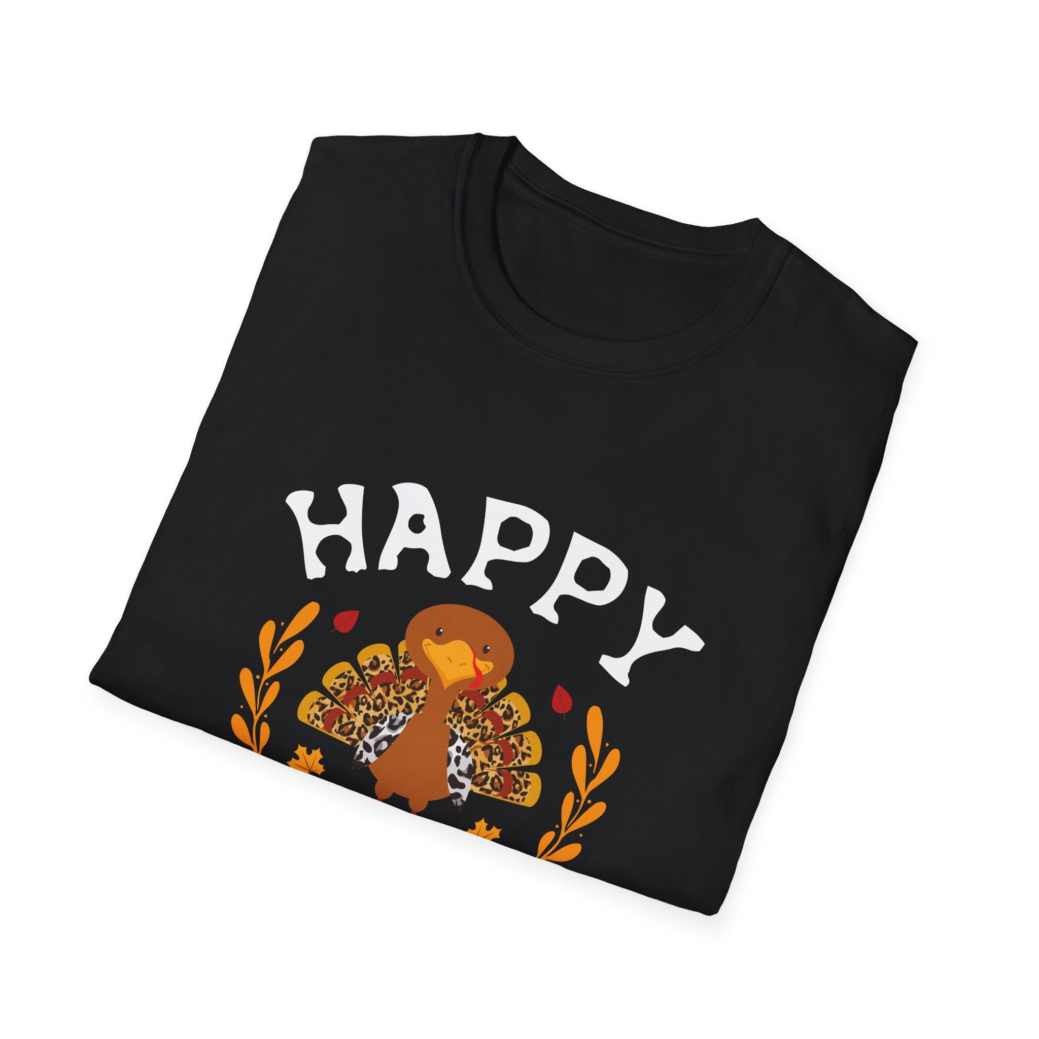 Happy Thanksgiving Unisex Softstyle T-Shirt, Fall Apparel, Thanksgiving Gift, Cozy Tee, Family Gathering, Holiday Outfit