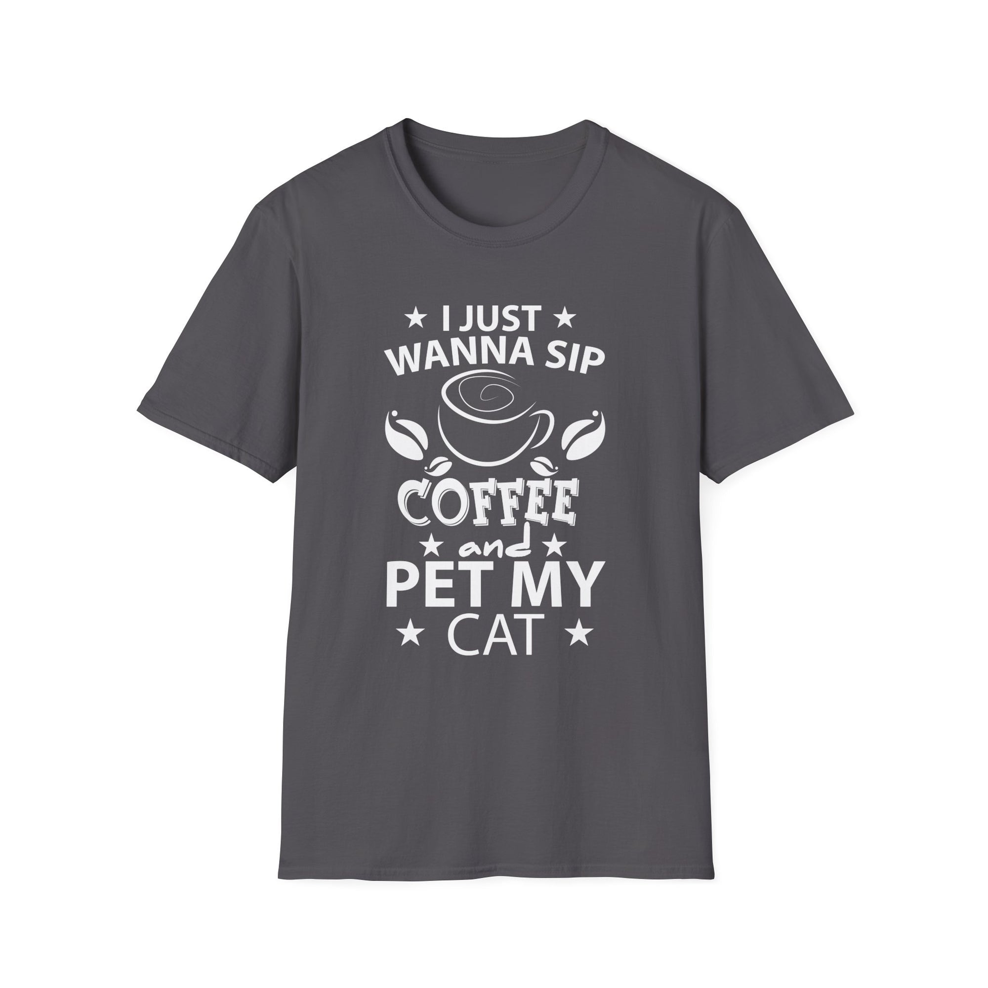 Coffee Lover Cat T-Shirt, Unisex Softstyle Tee for Pet Owners, Gift for Cat Lovers, Funny Coffee Shirt, Animal Lover Apparel, Cat Mom Gift