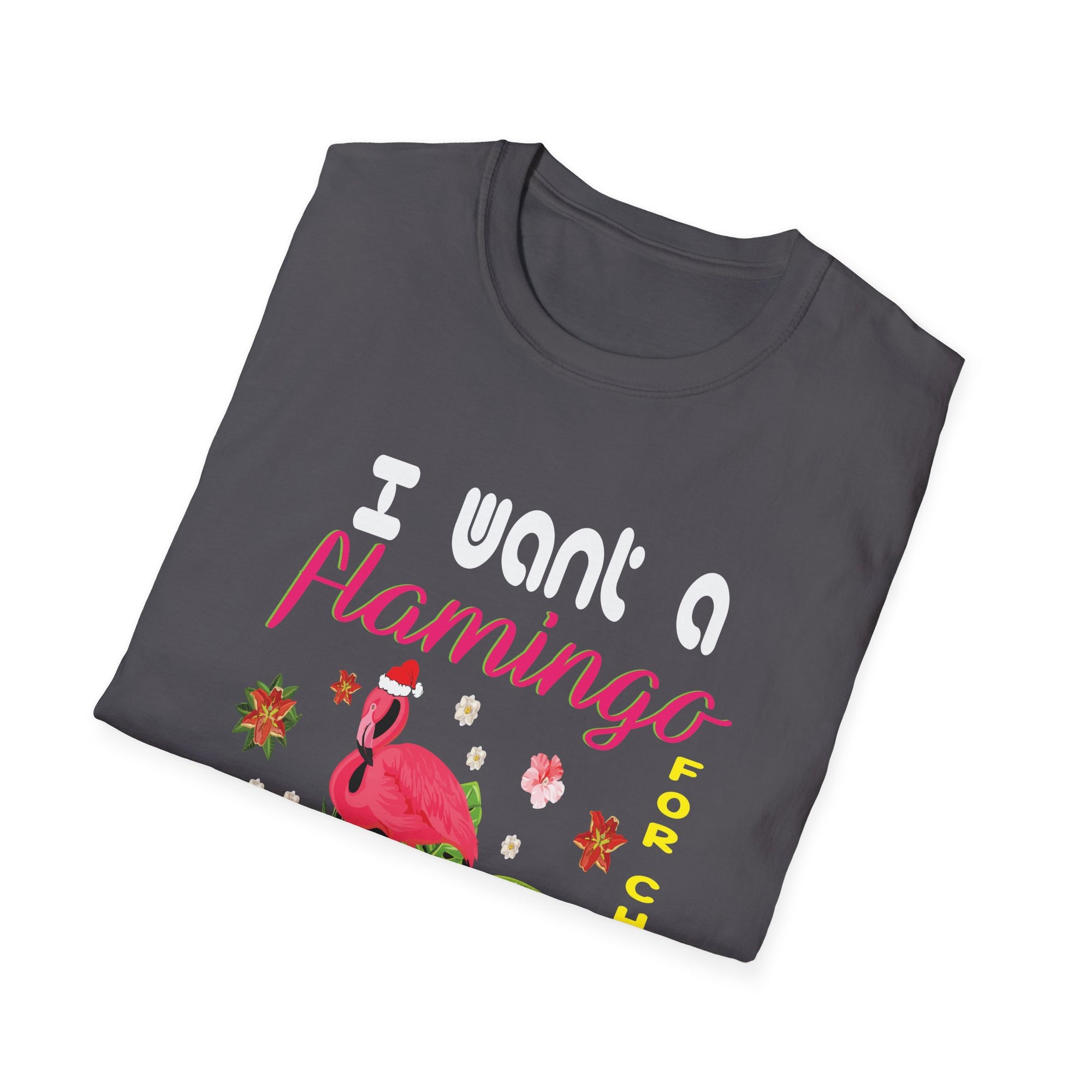 Funny Christmas Flamingo T-Shirt, Unisex Tee, Holiday Gift, Quirky Christmas Apparel, Tropical Festive Shirt, Cute Party Top