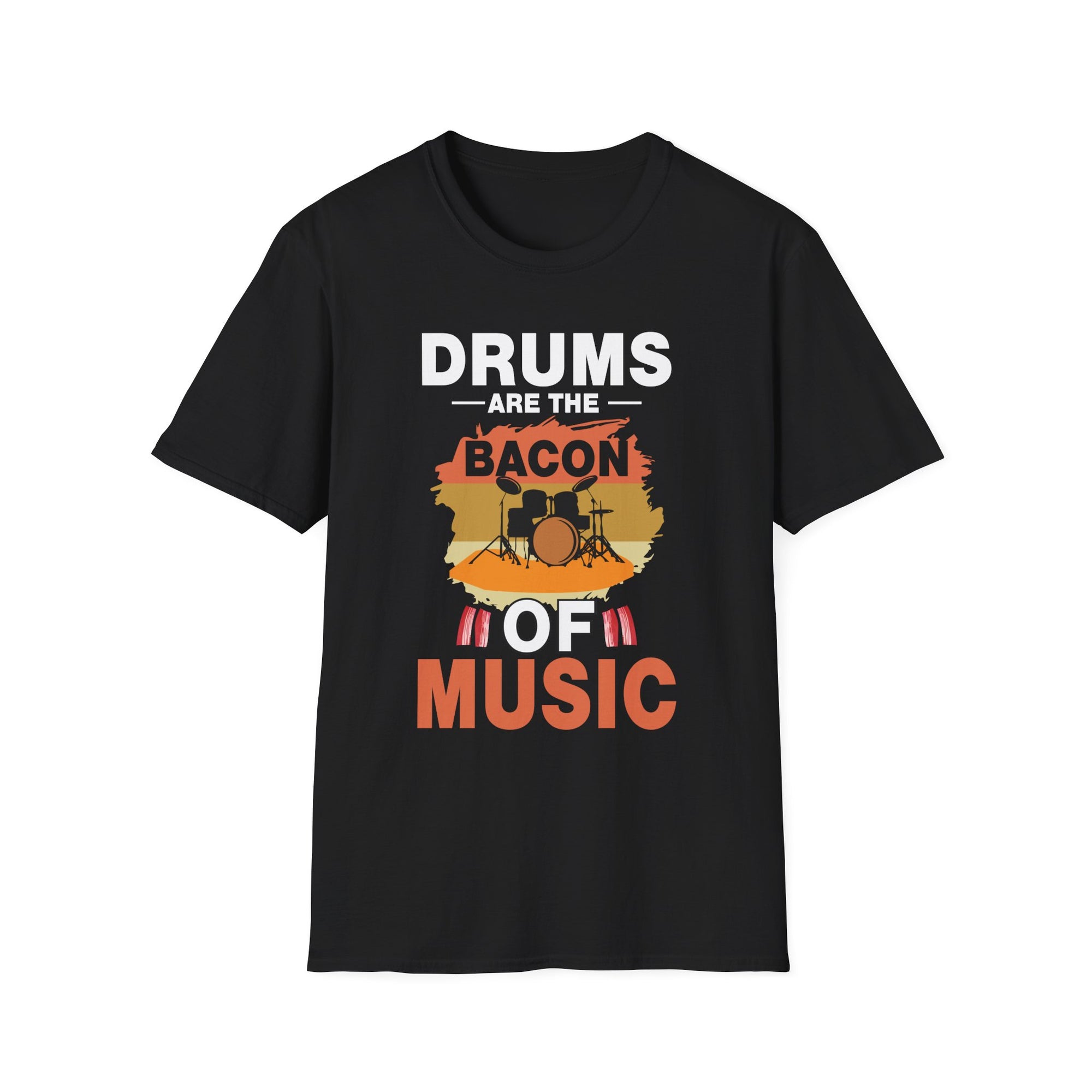 Drum Lover's Bacon T-Shirt, Music Enthusiast Gift, Funny Drummer Tee, Musical Apparel, Unique Band Shirt, Ideal for Musicians