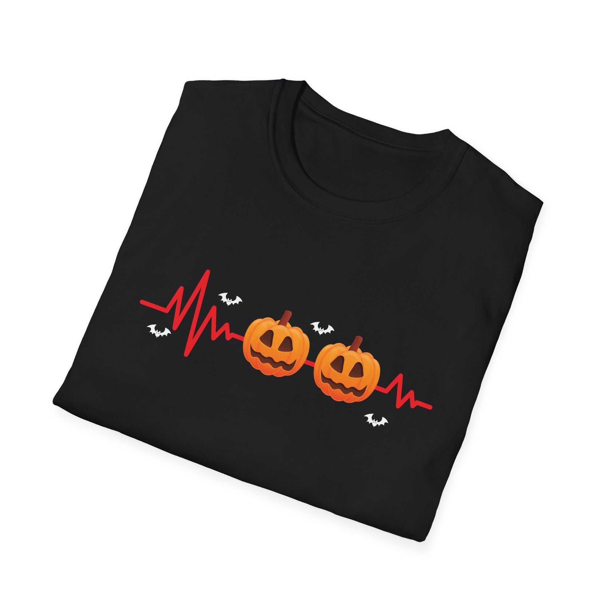 Halloween Pumpkin Heartbeat T-Shirt, Unisex Softstyle Tee, Fall Fashion, Spooky Season Apparel, Halloween Party Shirt, Unique Gift
