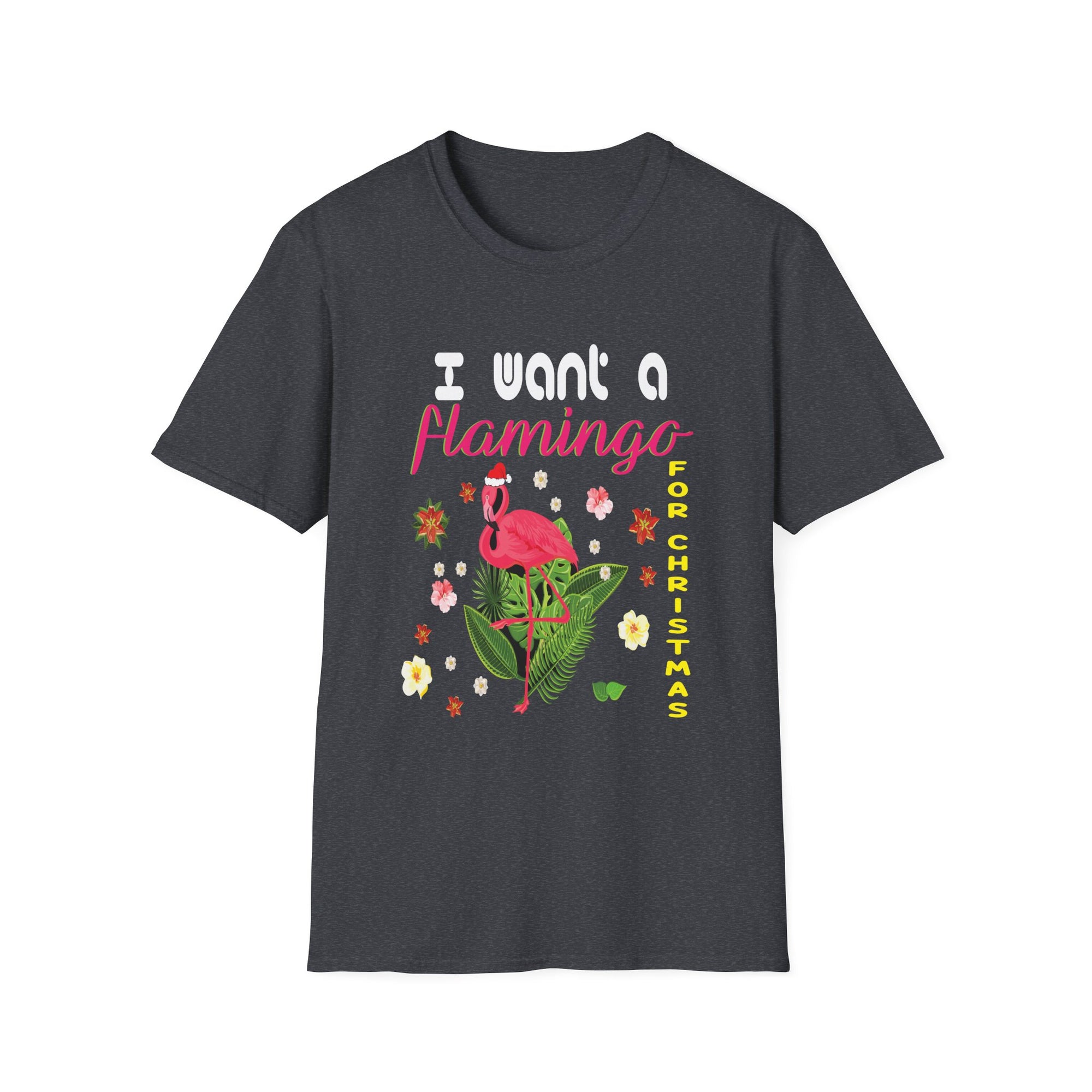 Funny Christmas Flamingo T-Shirt, Unisex Tee, Holiday Gift, Quirky Christmas Apparel, Tropical Festive Shirt, Cute Party Top