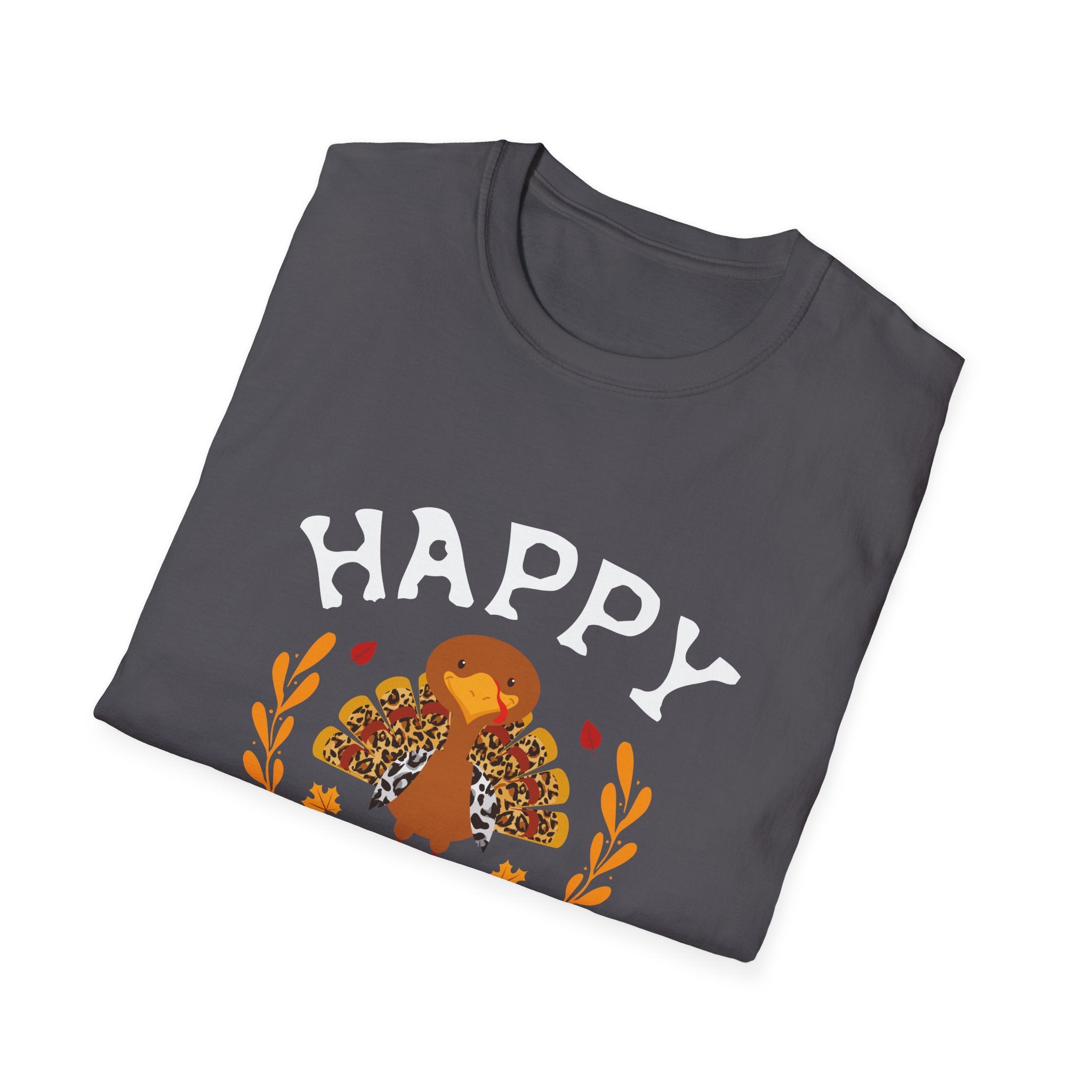 Happy Thanksgiving Unisex Softstyle T-Shirt, Fall Apparel, Thanksgiving Gift, Cozy Tee, Family Gathering, Holiday Outfit