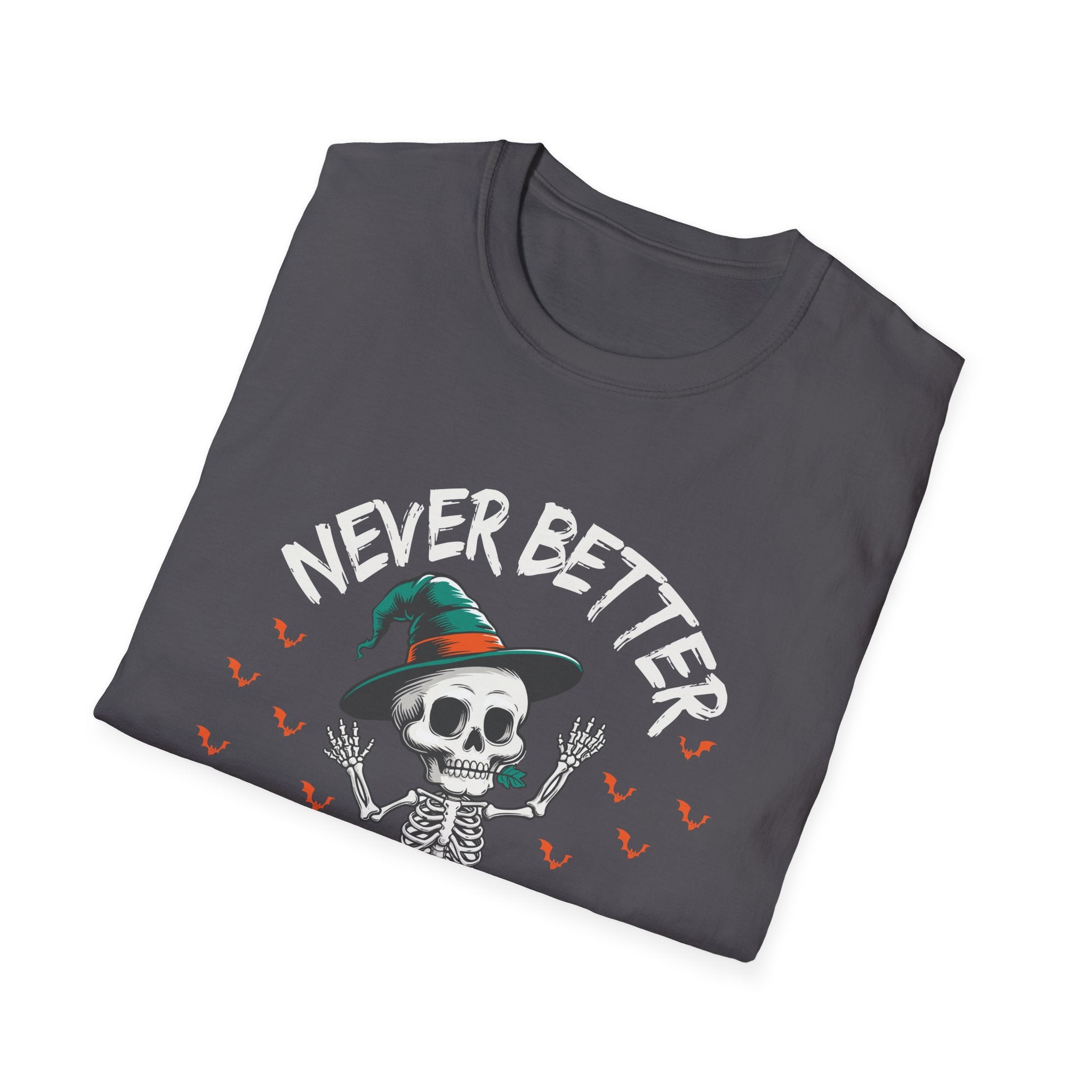 Halloween Skeleton T-Shirt, Unisex Softstyle Tee, Spooky Season Apparel, Funny Skeleton Shirt, Gifts for Halloween Lovers, Casual Wear