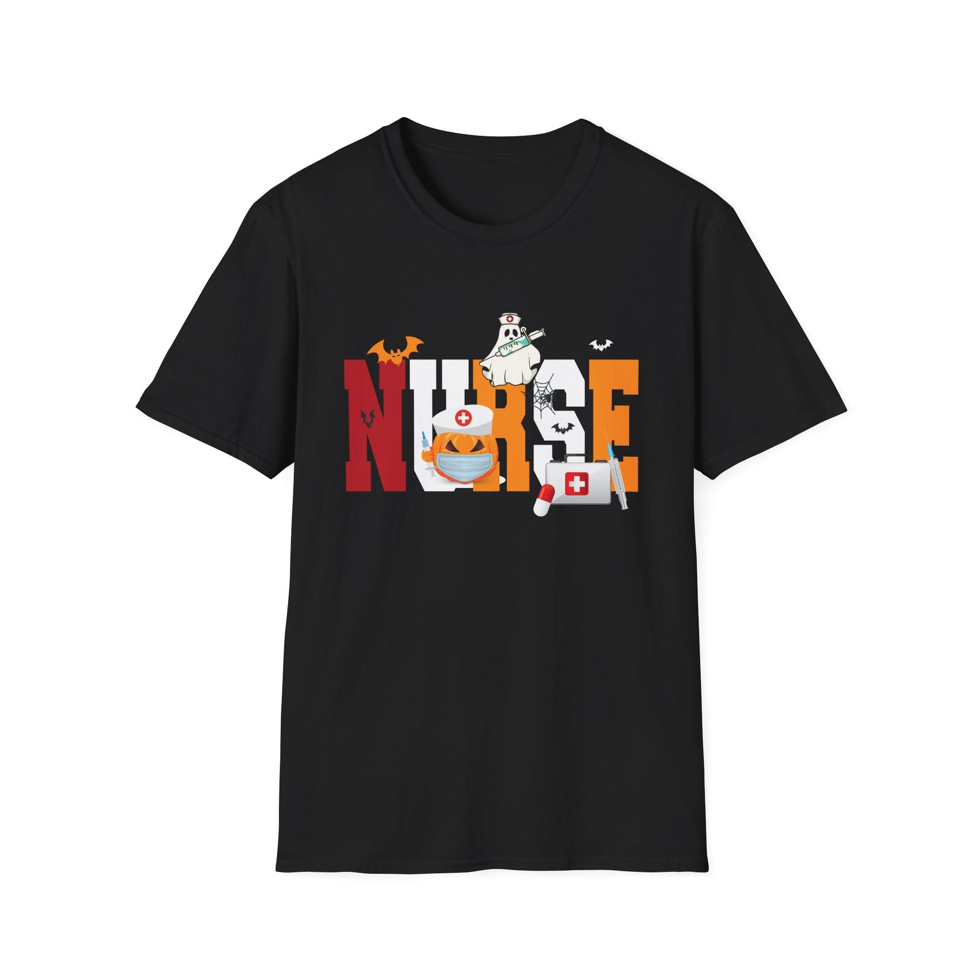 Halloween Nurse T-Shirt, Unisex Softstyle Tee, Spooky Shirt, Gift for Healthcare Workers, Fall Apparel, October Celebration