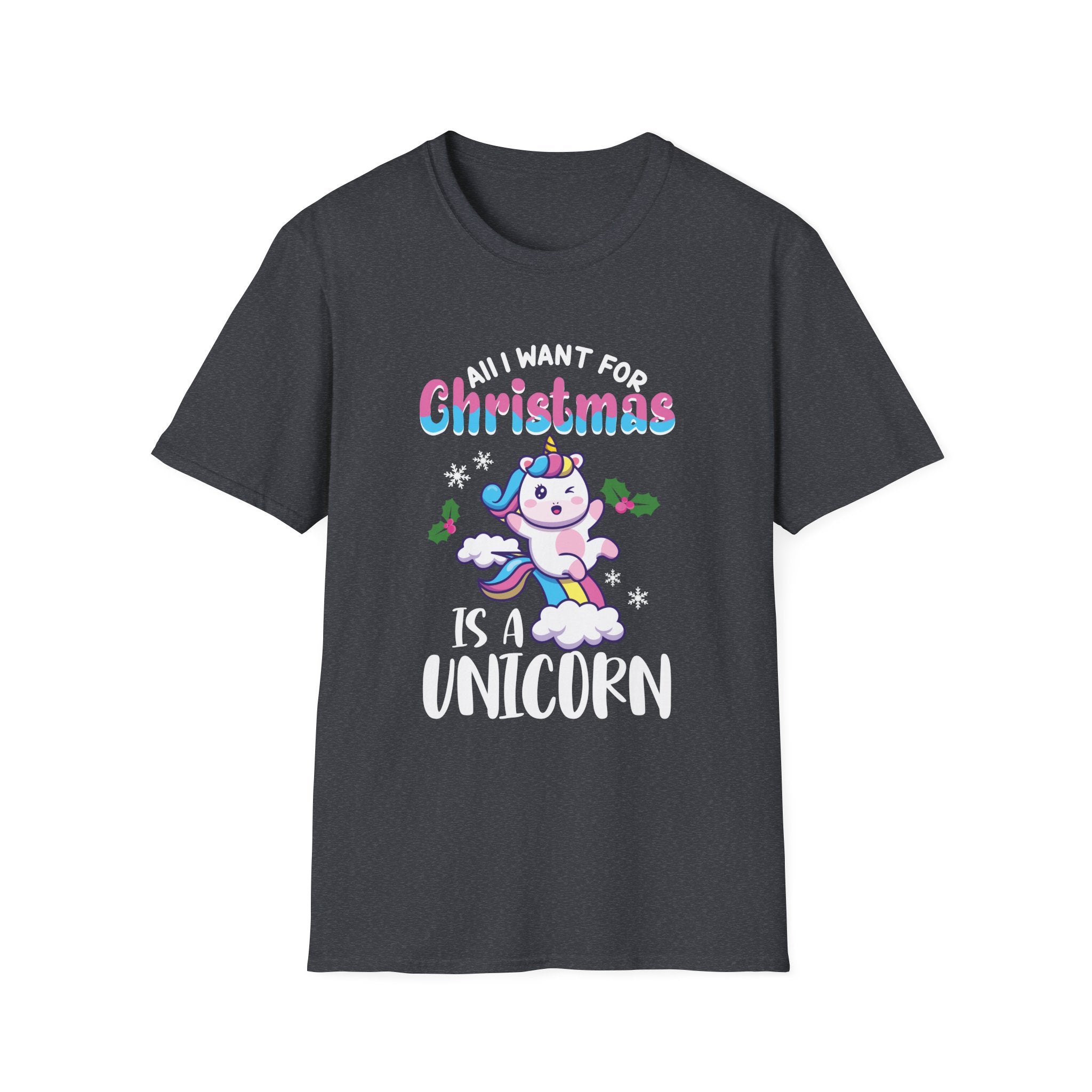 Unicorn Christmas T-Shirt, Cute Holiday Tee, Unicorn Lover Gift, Unisex Softstyle Tee, Christmas Apparel, Fun Gift Idea