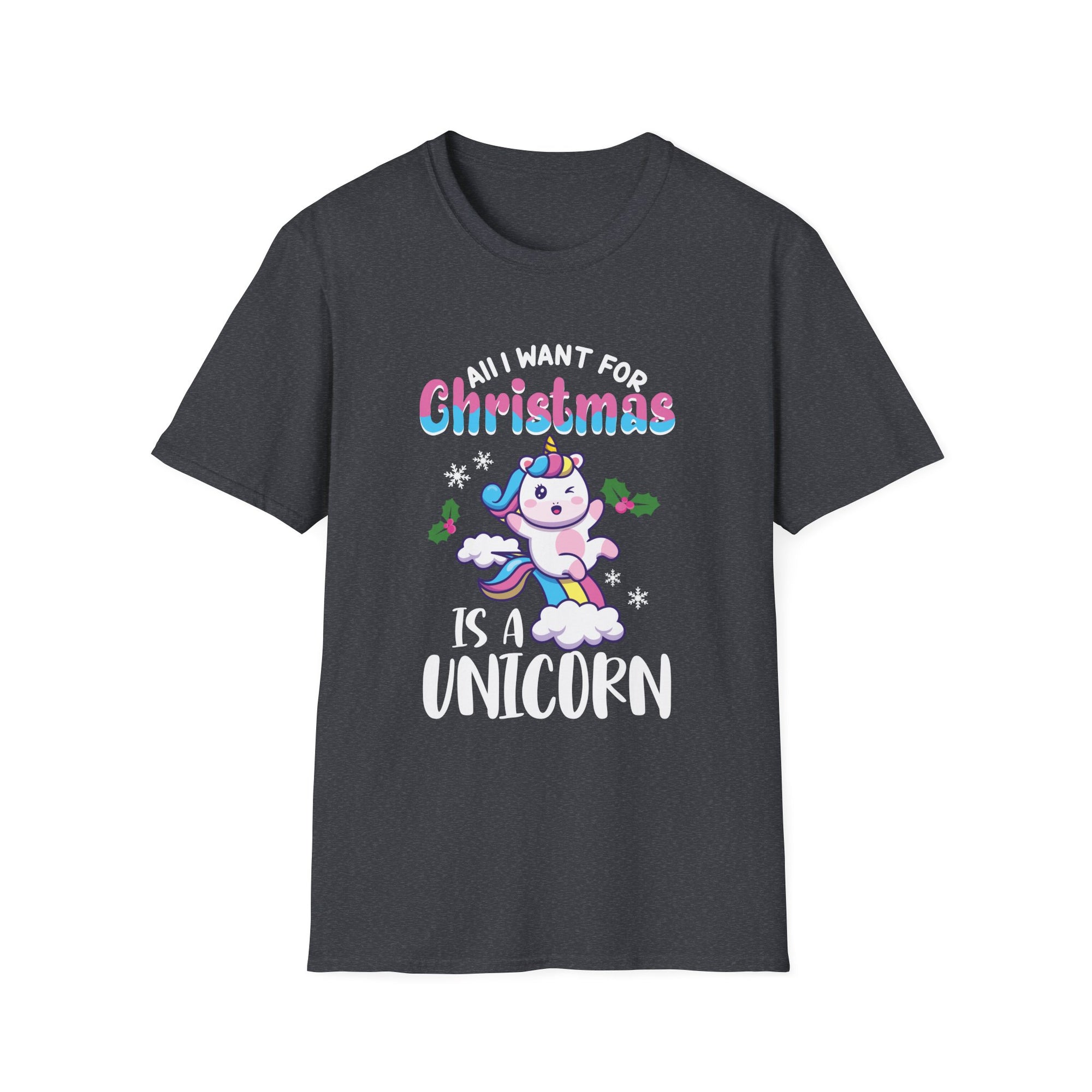 Unicorn Christmas T-Shirt, Cute Holiday Tee, Unicorn Lover Gift, Unisex Softstyle Tee, Christmas Apparel, Fun Gift Idea