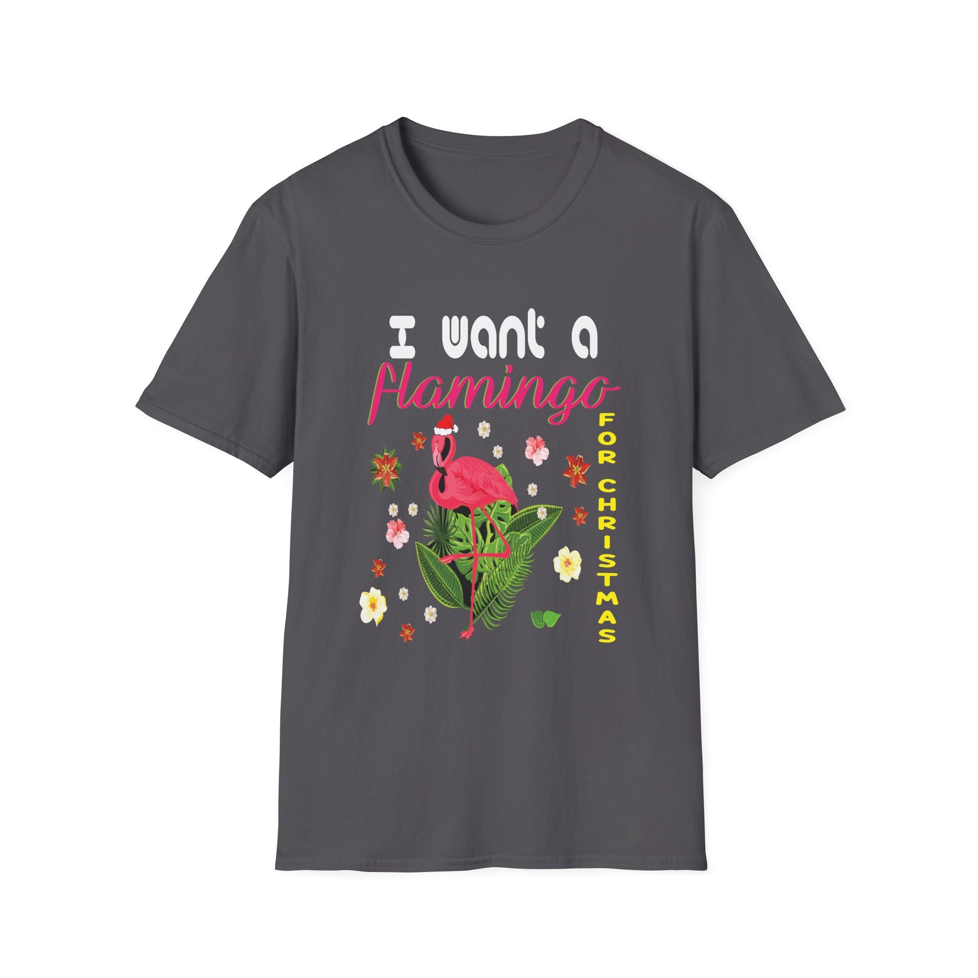 Funny Christmas Flamingo T-Shirt, Unisex Tee, Holiday Gift, Quirky Christmas Apparel, Tropical Festive Shirt, Cute Party Top