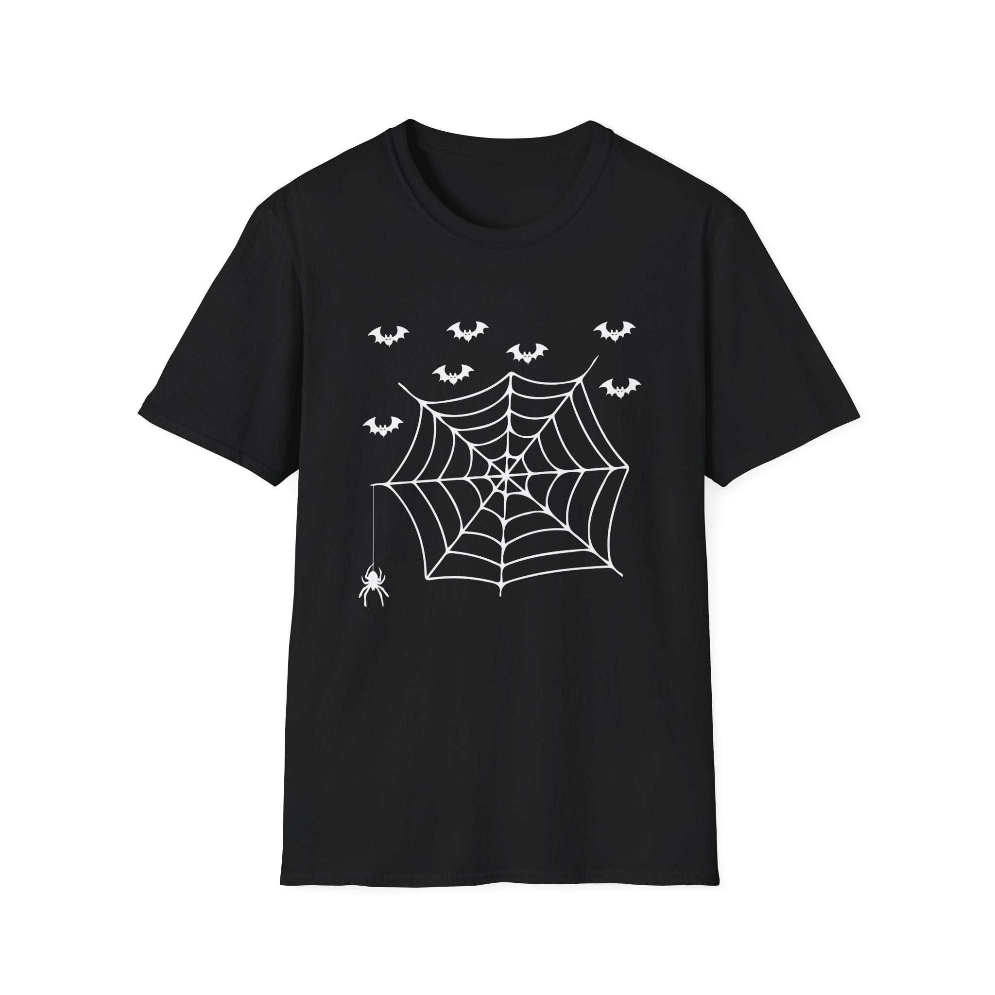 Halloween Spider Web T-Shirt, Unisex Spooky Tee, Bat Graphic Shirt, Perfect for Halloween Parties, Fall Fashion