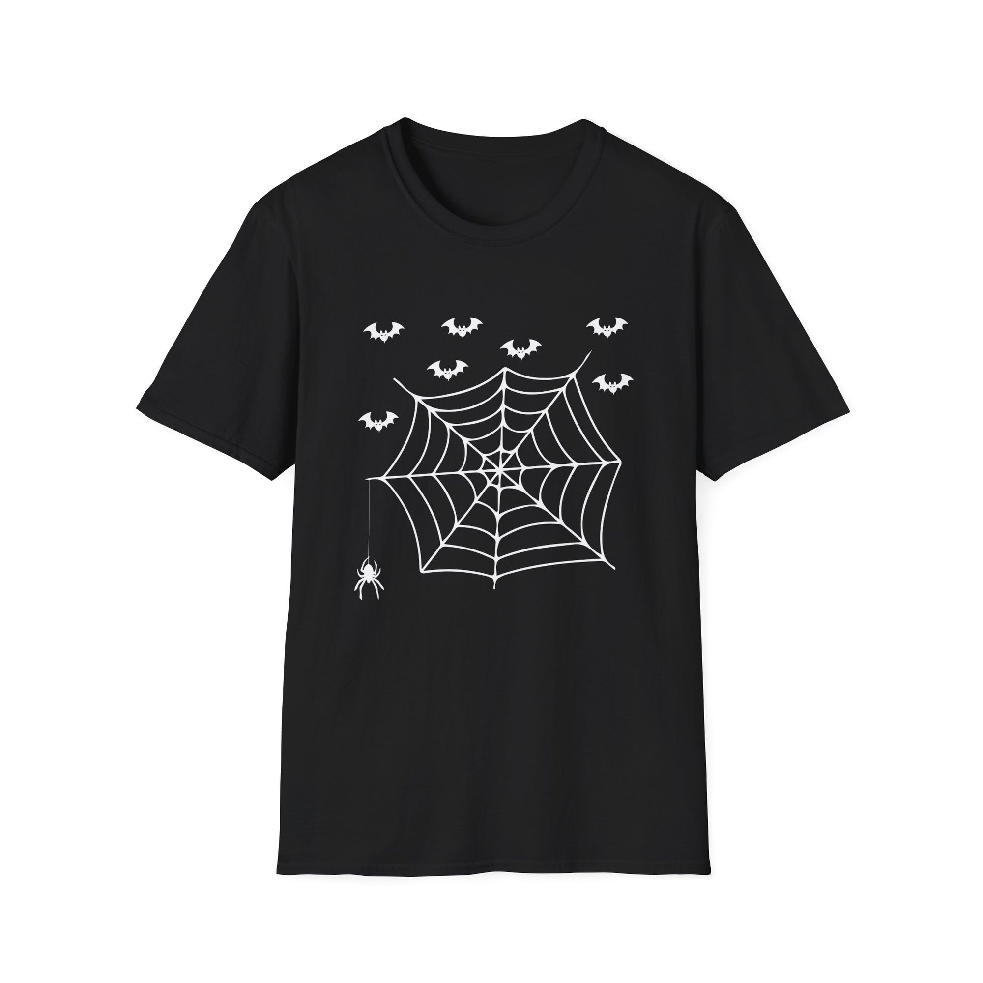 Halloween Spider Web T-Shirt, Unisex Spooky Tee, Bat Graphic Shirt, Perfect for Halloween Parties, Fall Fashion