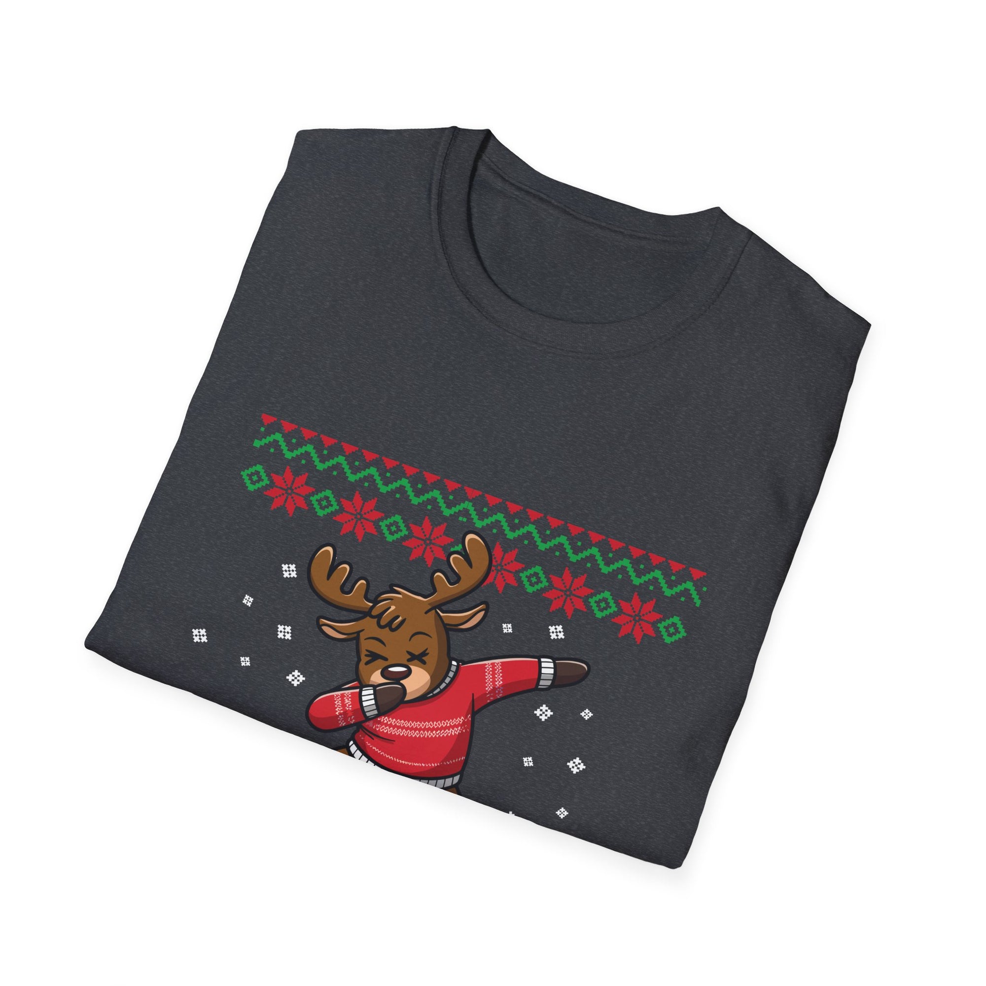 Festive Moose Graphic T-Shirt, Holiday Apparel, Unisex Christmas Shirt, Ugly Sweater Tee, Cute Winter Outfit