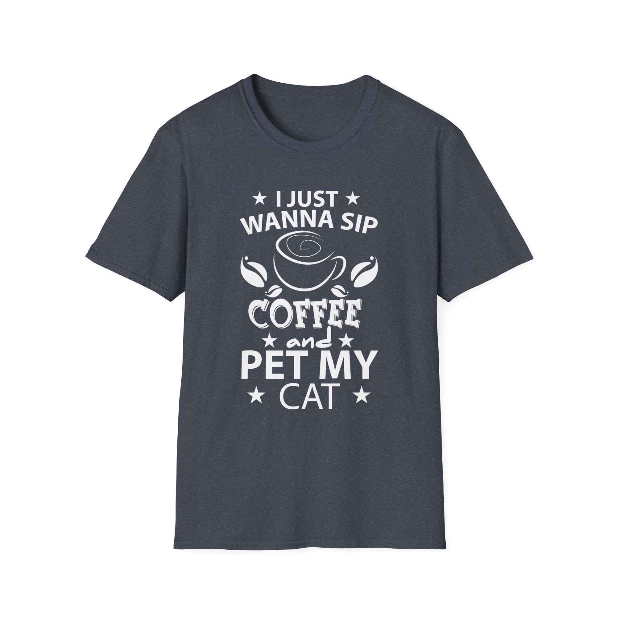 Coffee Lover Cat T-Shirt, Unisex Softstyle Tee for Pet Owners, Gift for Cat Lovers, Funny Coffee Shirt, Animal Lover Apparel, Cat Mom Gift