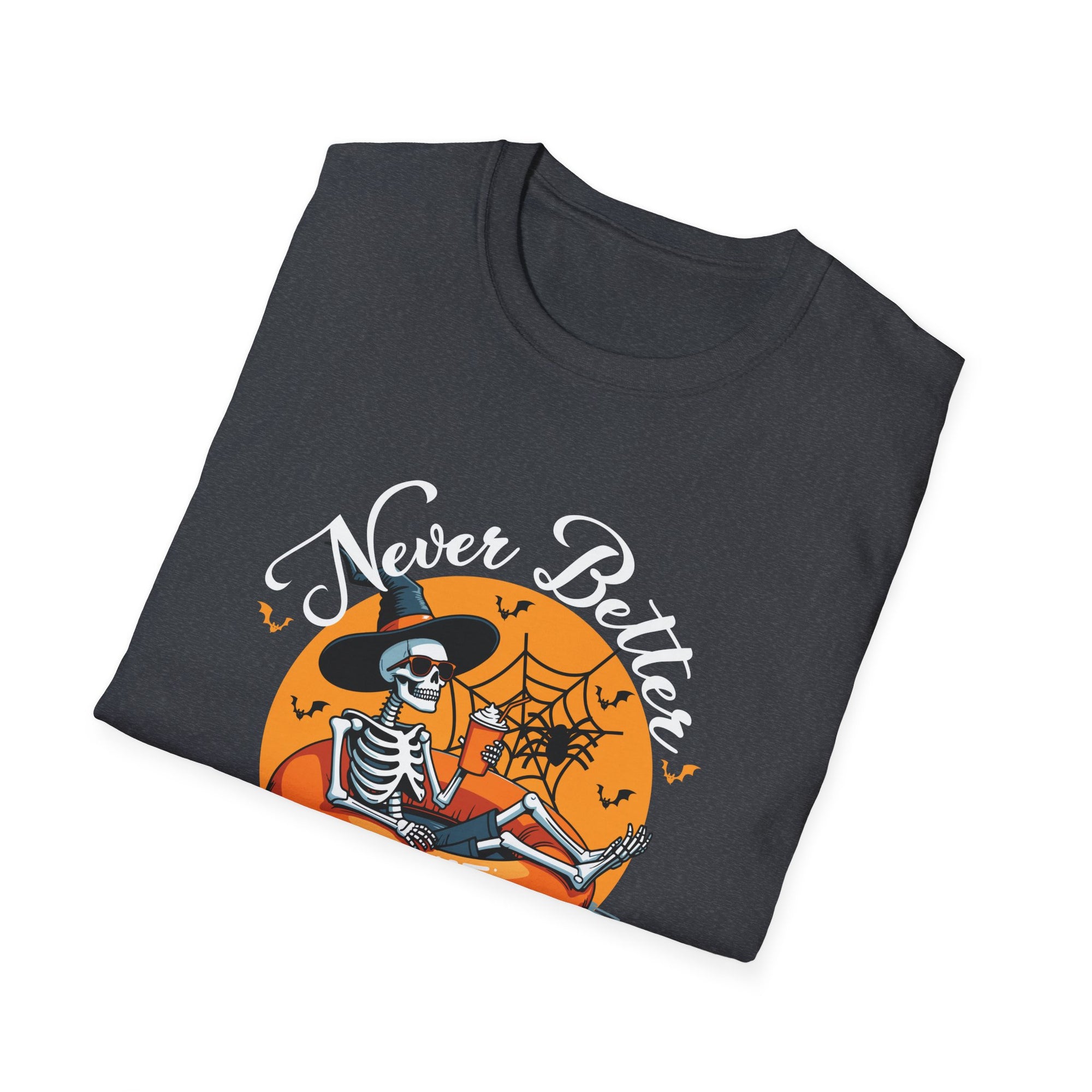 Spooky Skeleton T-Shirt | Halloween Casual Tee, Fall Fashion, Unisex Graphic Tee, Pumpkin-themed Shirt, Skeleton Print Tee
