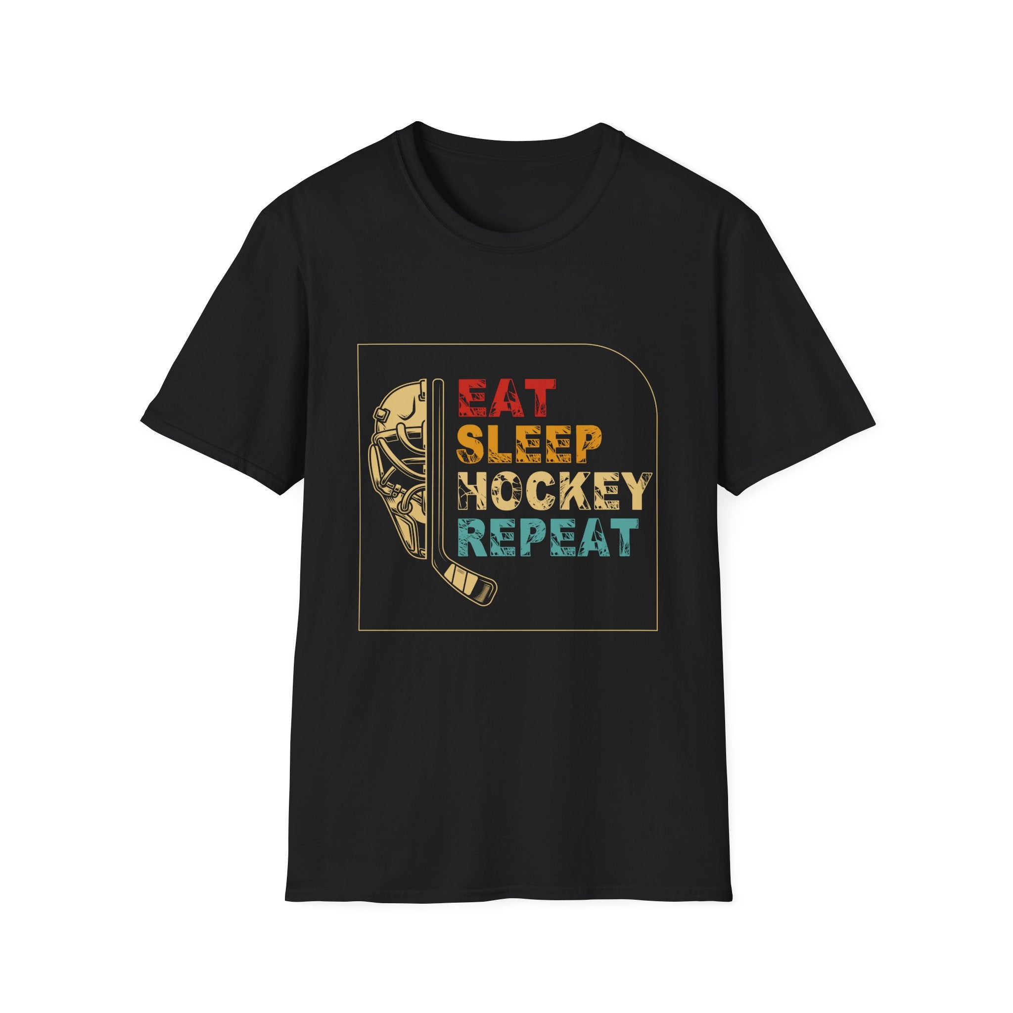 Eat Sleep Hockey Repeat Unisex Softstyle T-Shirt, Hockey Apparel, Sports Fan Shirt, Gift for Hockey Lover, Casual Wear